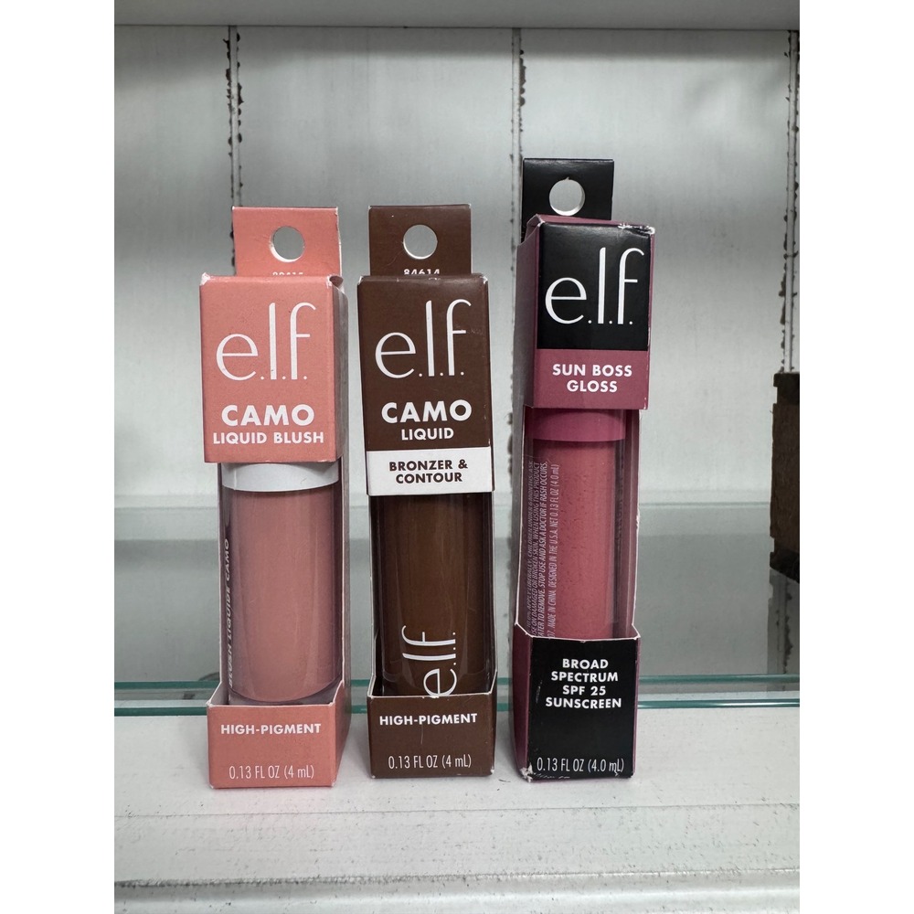 e.l.f. Camo Liquid Blush Bronzer & Sun Boss Gloss SPF25 Set Peach Tan Blush Much
